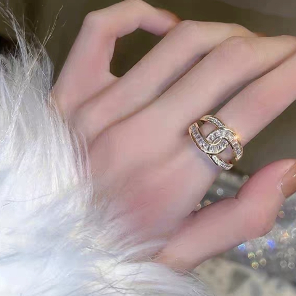 Elegant Gold tone with Zirconia  Diamonds X design Ring